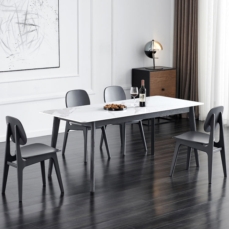 Mesa de madera sólida Modern de mesa moderna Rectángulo Top de piedra sinterizada para comedor