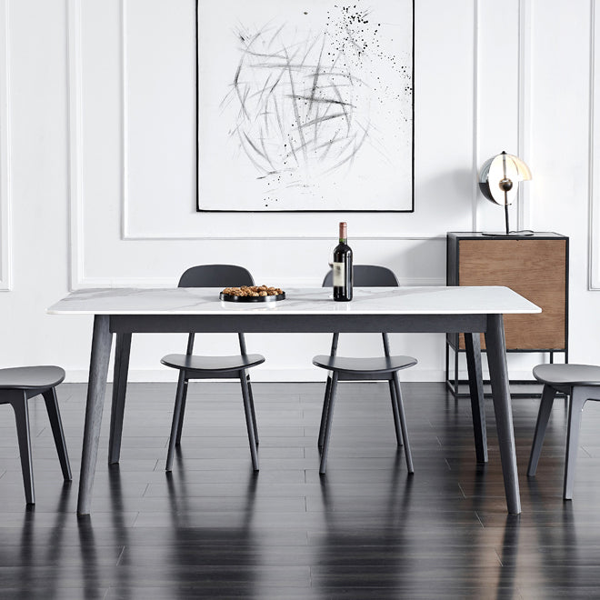 Mesa de madera sólida Modern de mesa moderna Rectángulo Top de piedra sinterizada para comedor
