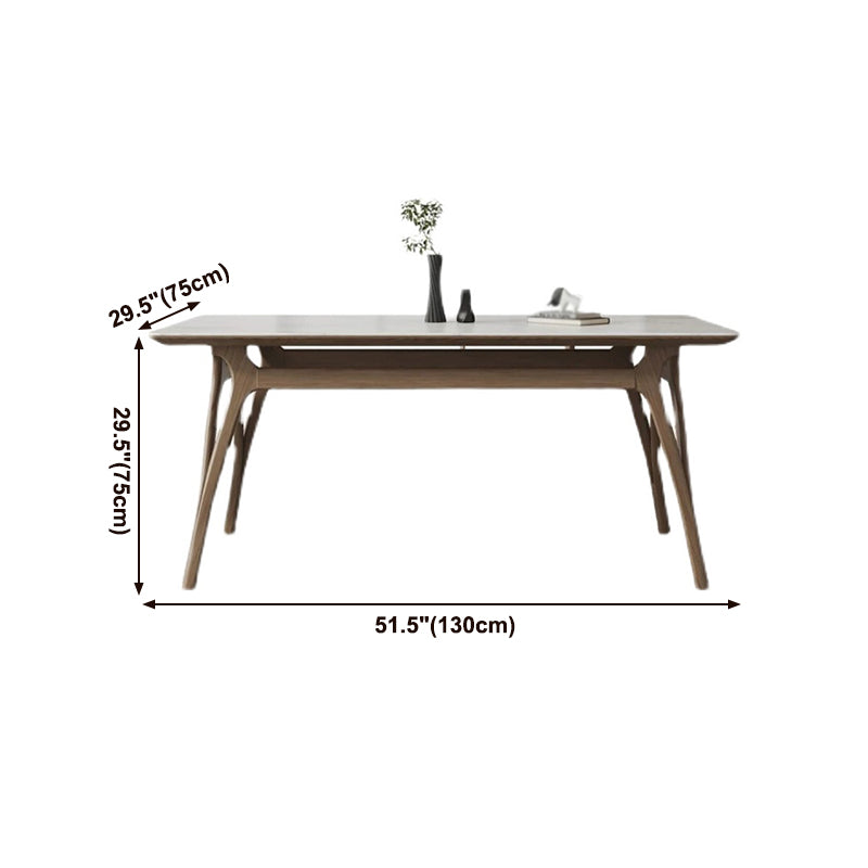 Mesa de comedor rectangular de piedra sinterizada Tapa de piedra blanca con base de madera y 4 patas