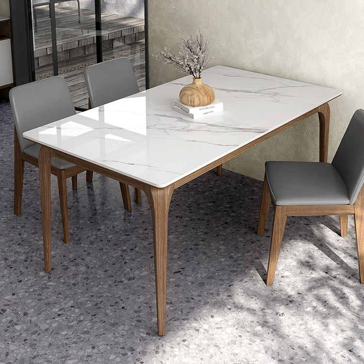 Mesa de comedor de tono blanco rectángulo Mesa de piedra sinterizada retro moderna con 4 patas