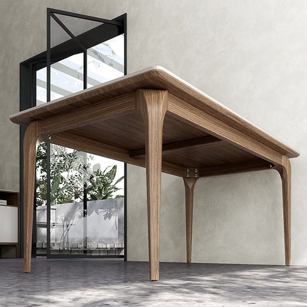 Mesa de comedor de tono blanco rectángulo Mesa de piedra sinterizada retro moderna con 4 patas
