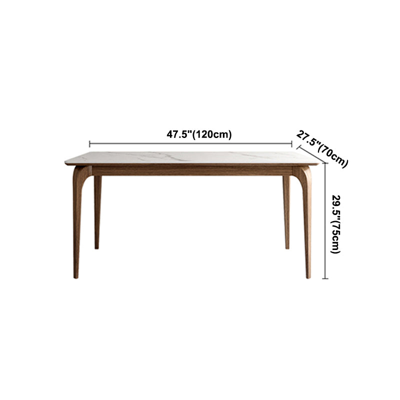 Mesa de comedor de tono blanco rectángulo Mesa de piedra sinterizada retro moderna con 4 patas