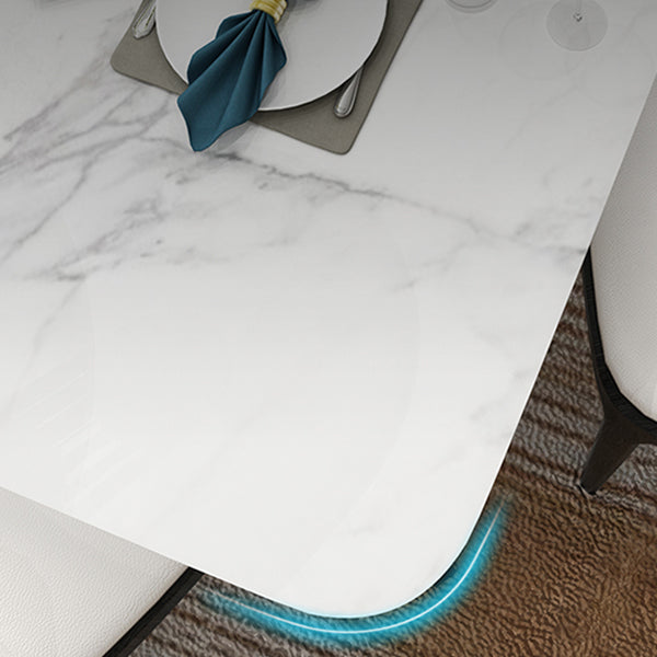 Sintered Stone White Dining Table Retro Modern 4 Legs Table for Dining Room
