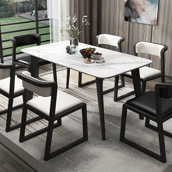 Sintered Stone White Dining Table Retro Modern 4 Legs Table for Dining Room