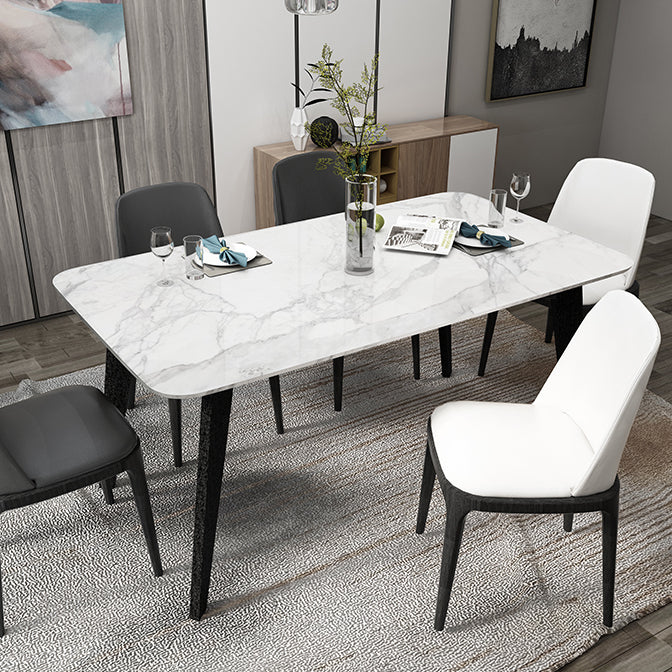 Sintered Stone White Dining Table Retro Modern 4 Legs Table for Dining Room