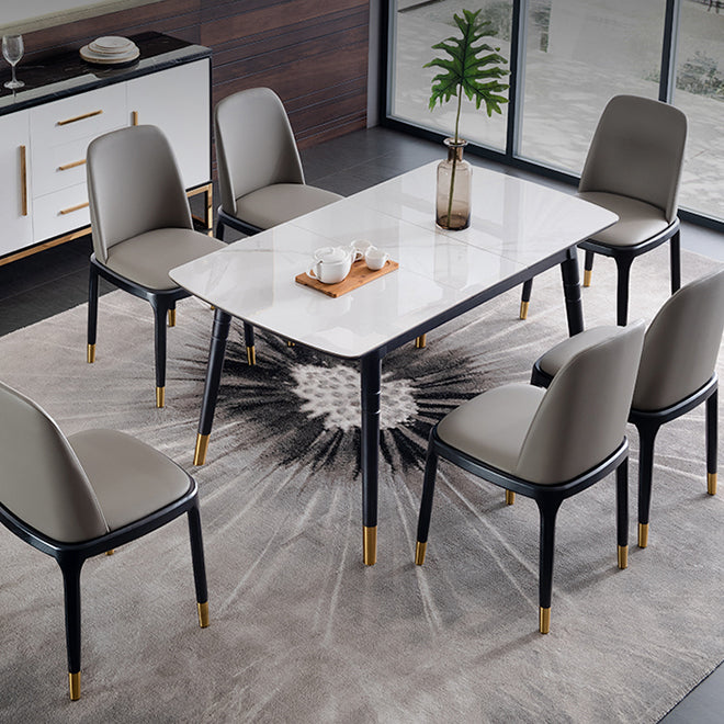 Sintered Stone White Dining Table Retro Modern 4 Legs Table for Dining Room