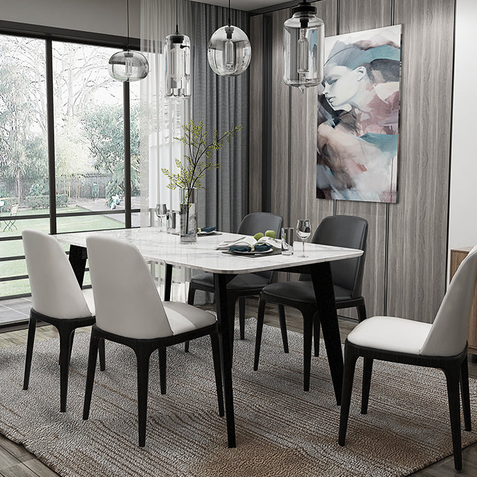 Sintered Stone White Dining Table Retro Modern 4 Legs Table for Dining Room