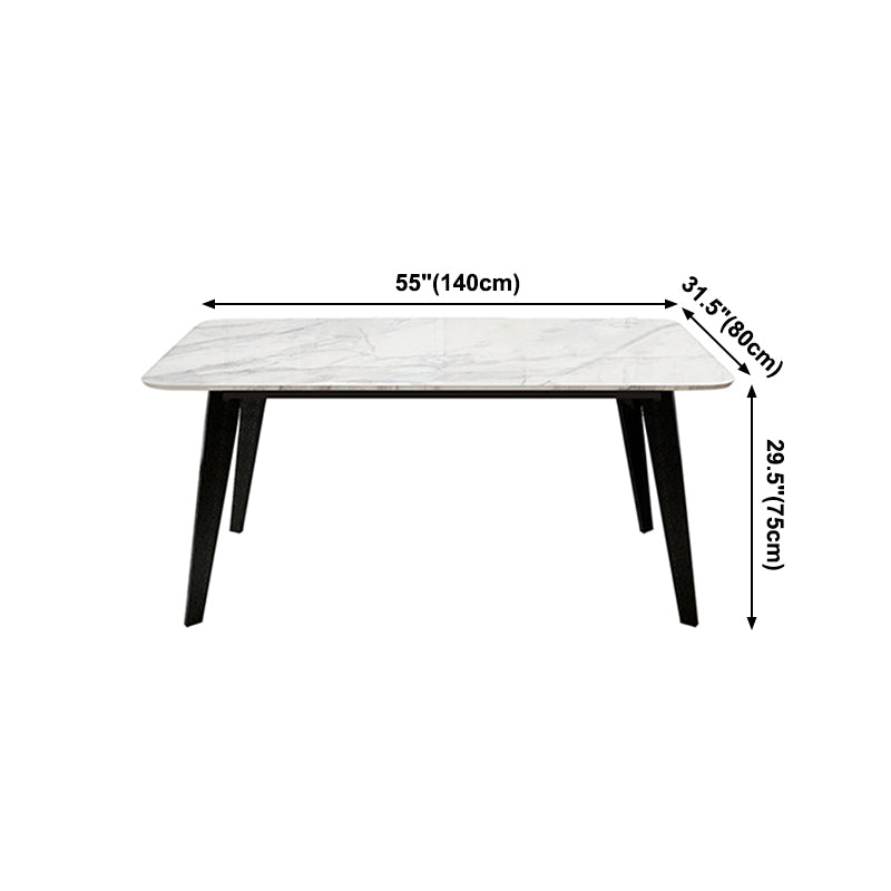 Sintered Stone White Dining Table Retro Modern 4 Legs Table for Dining Room