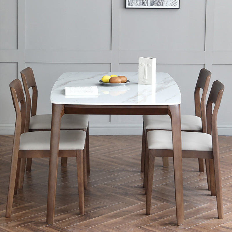 Rectangle 4 Legs Mid-Century Table White Fixed Table of Sintered Stone
