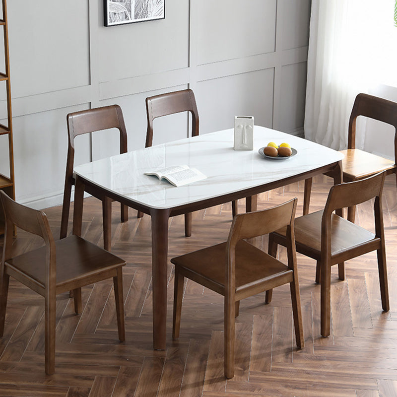 Rectangle 4 Legs Mid-Century Table White Fixed Table of Sintered Stone
