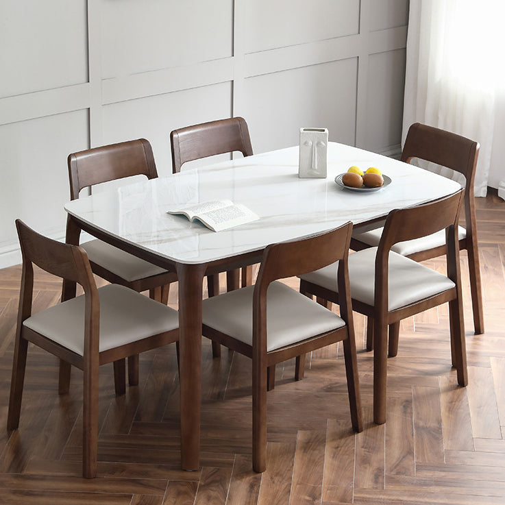 Rectangle 4 Legs Mid-Century Table White Fixed Table of Sintered Stone