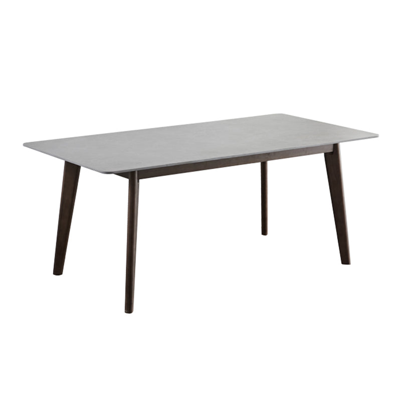 Mid-Century Modern Dining Table Gray Sintered Stone 4 Legs Dining Table with Wooden Base