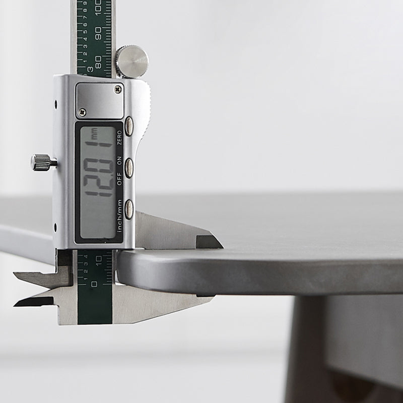 Mid-Century Modern Dining Table Gray Sintered Stone 4 Legs Dining Table with Wooden Base