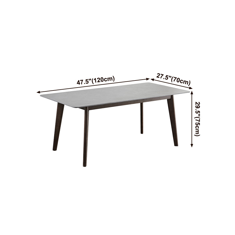 Mid-Century Modern Dining Table Gray Sintered Stone 4 Legs Dining Table with Wooden Base