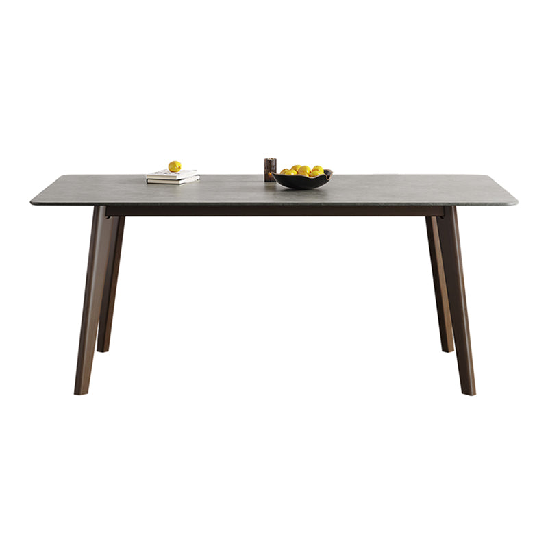 Mesa de comedor moderna de mediados de siglo, mesa de comedor rectangular de piedra sinterizada con base de madera