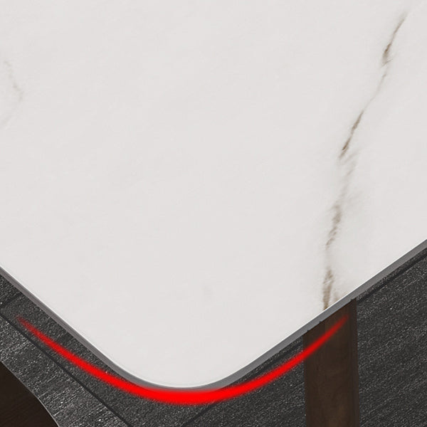 Mesa de comedor moderna de mediados de siglo, mesa de comedor rectangular de piedra sinterizada con base de madera