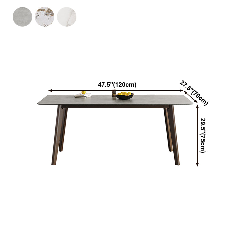 Mesa de comedor moderna de mediados de siglo, mesa de comedor rectangular de piedra sinterizada con base de madera