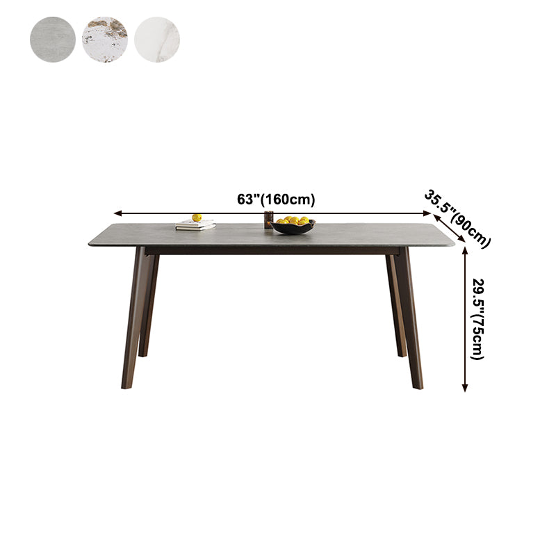 Mesa de comedor moderna de mediados de siglo, mesa de comedor rectangular de piedra sinterizada con base de madera