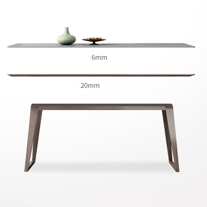 Mid-Century Modern Dining Table Gray Sintered Stone Dining Table with Wood Base