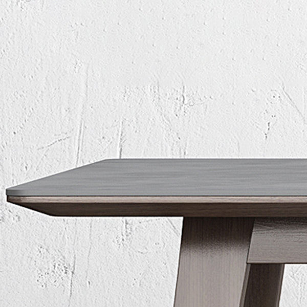 Mid-Century Modern Dining Table Gray Sintered Stone Dining Table with Wood Base