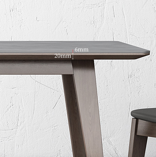 Mid-Century Modern Dining Table Gray Sintered Stone Dining Table with Wood Base