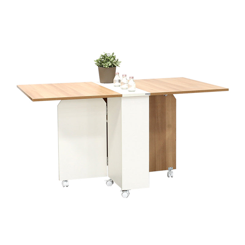 Artificial Foldable Wooden Top Table Extendable Rectangle Table with Storage Trestle Base