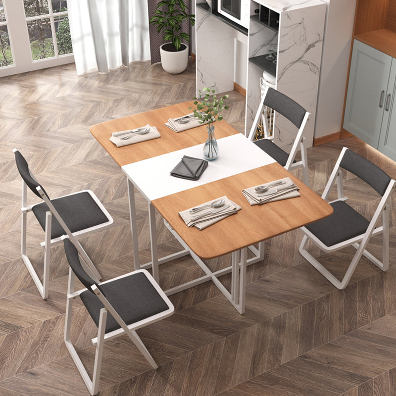 Artificial Wooden Top Foldable Table Extendable Rectangle Table with Trestle Base