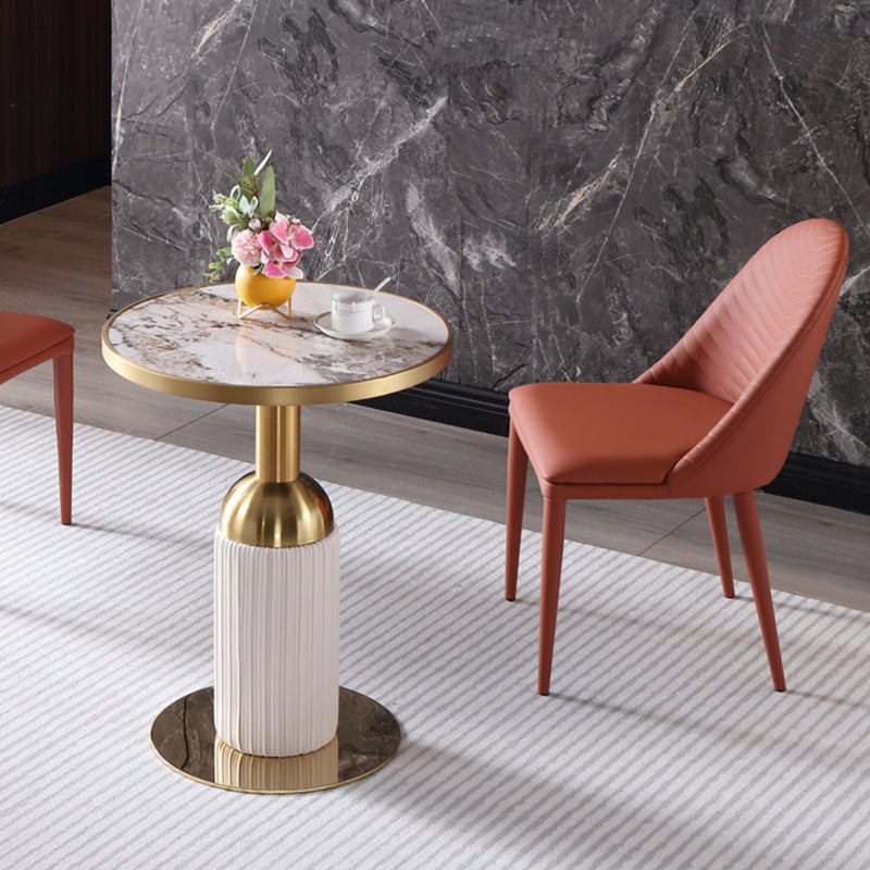 Round Stone Dining Table Traditional Luxury Dining Room Collection with Pedestal Base