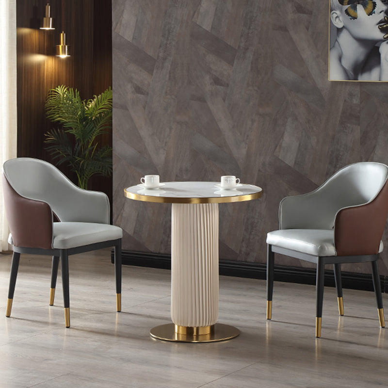 Round Stone Dining Table Traditional Luxury Dining Room Collection with Pedestal Base