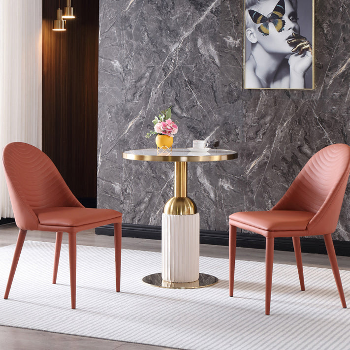 Round Stone Dining Table Traditional Luxury Dining Room Collection with Pedestal Base
