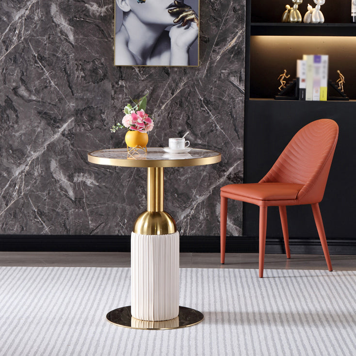 Round Stone Dining Table Traditional Luxury Dining Room Collection with Pedestal Base