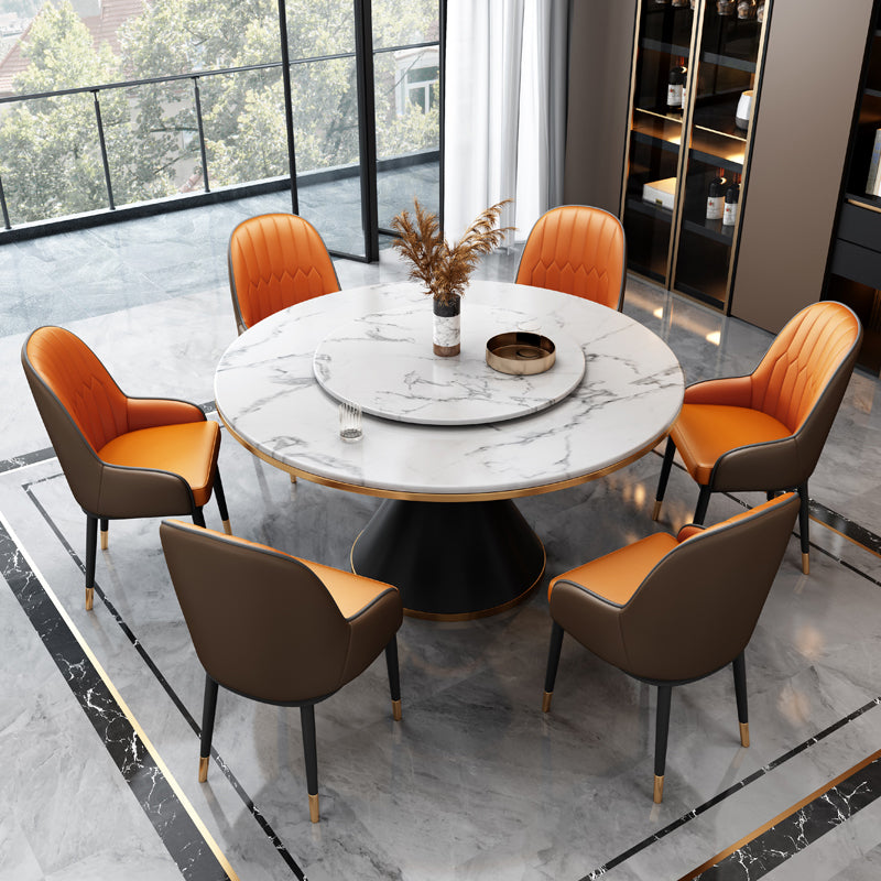 Glam Standard Marble Dining Table Round Shape Kitchen Dining Table with Pedestal Base