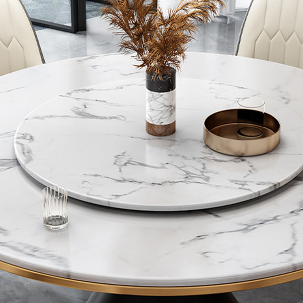Glam Standard Marble Dining Table Round Shape Kitchen Dining Table with Pedestal Base
