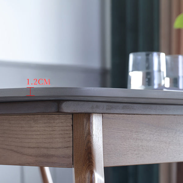Sintered Stone Top Dining Table in Black Rectangle Table with Wooden Base and 4 Legs