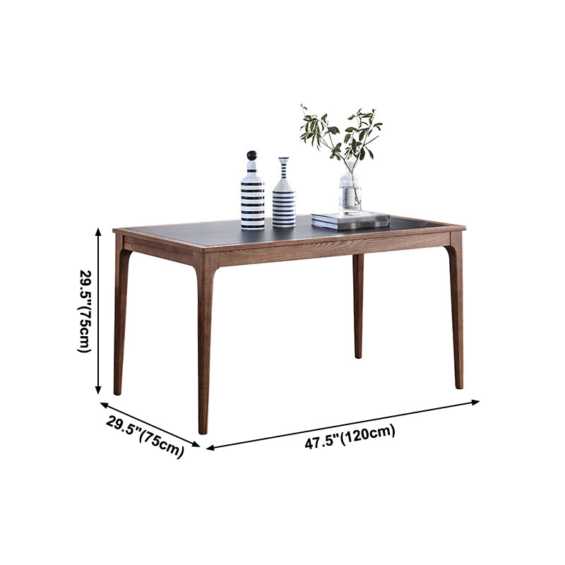 Sintered Stone Top Dining Table in Black Rectangle Table with Wooden Base and 4 Legs