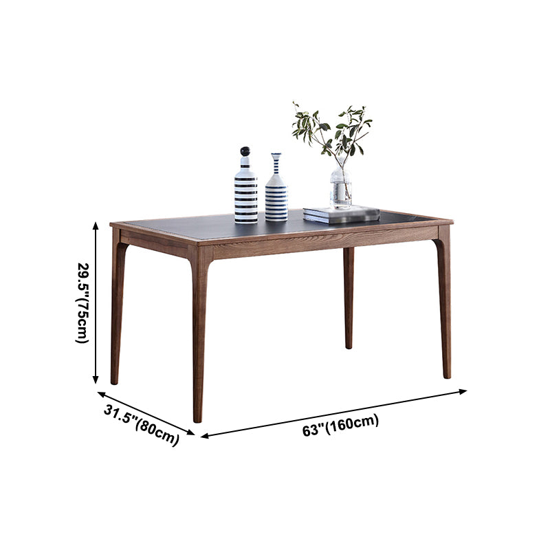 Sintered Stone Top Dining Table in Black Rectangle Table with Wooden Base and 4 Legs