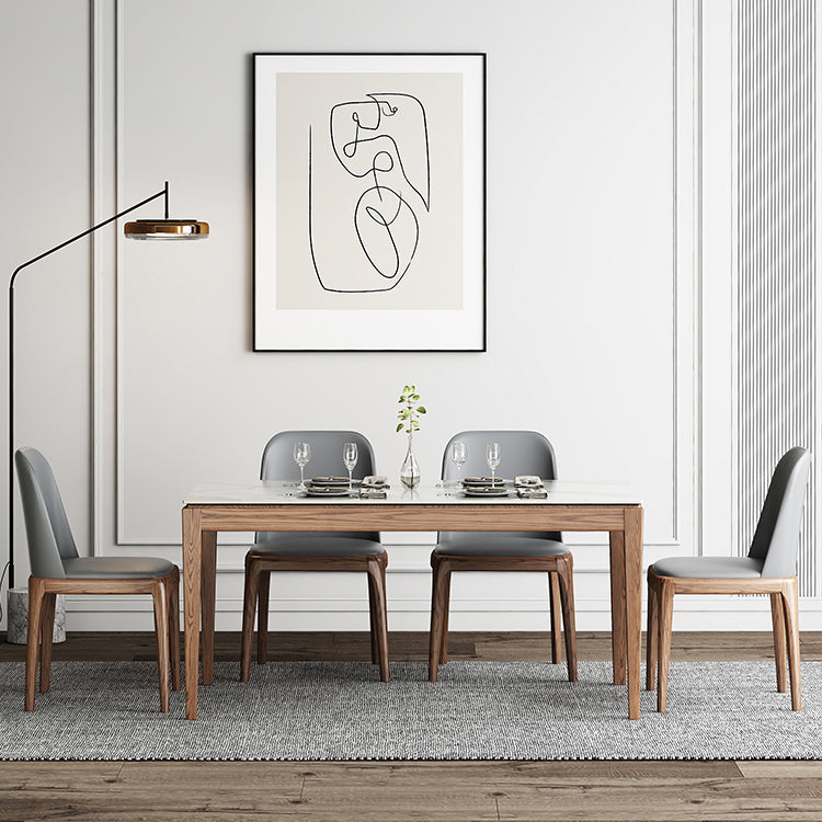 Mesa rectangular con tapa de piedra sinterizada en mesa moderna medieval blanca con 4 patas