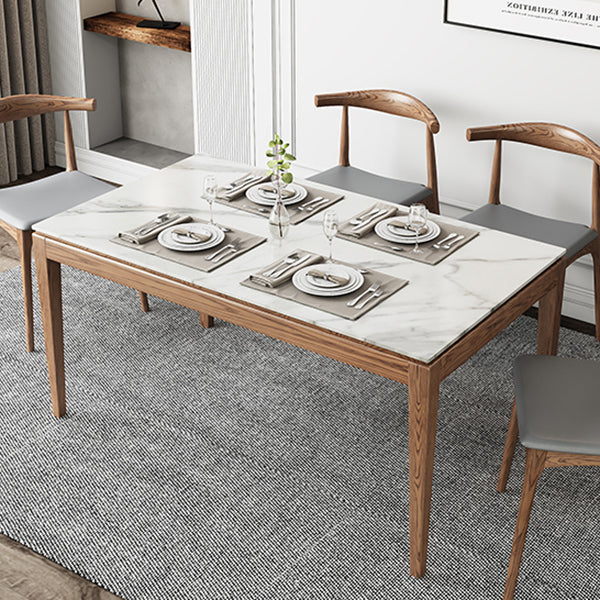 Mesa rectangular con tapa de piedra sinterizada en mesa moderna medieval blanca con 4 patas