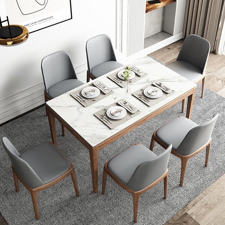 Mesa rectangular con tapa de piedra sinterizada en mesa moderna medieval blanca con 4 patas