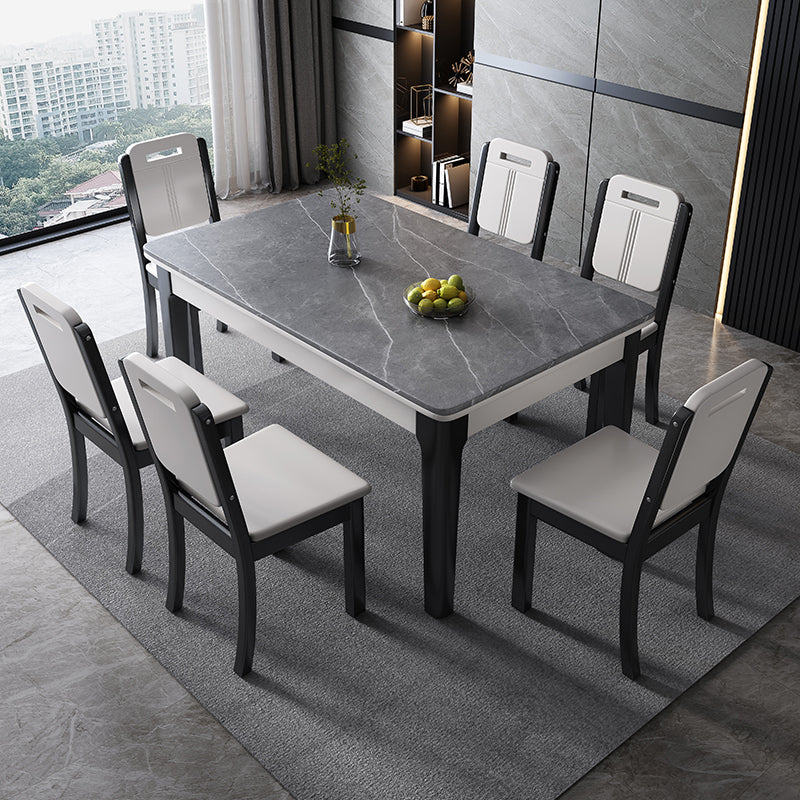 Mid-Century Rectangle Dining Table Sintered Stone Table with 4 Legs Base