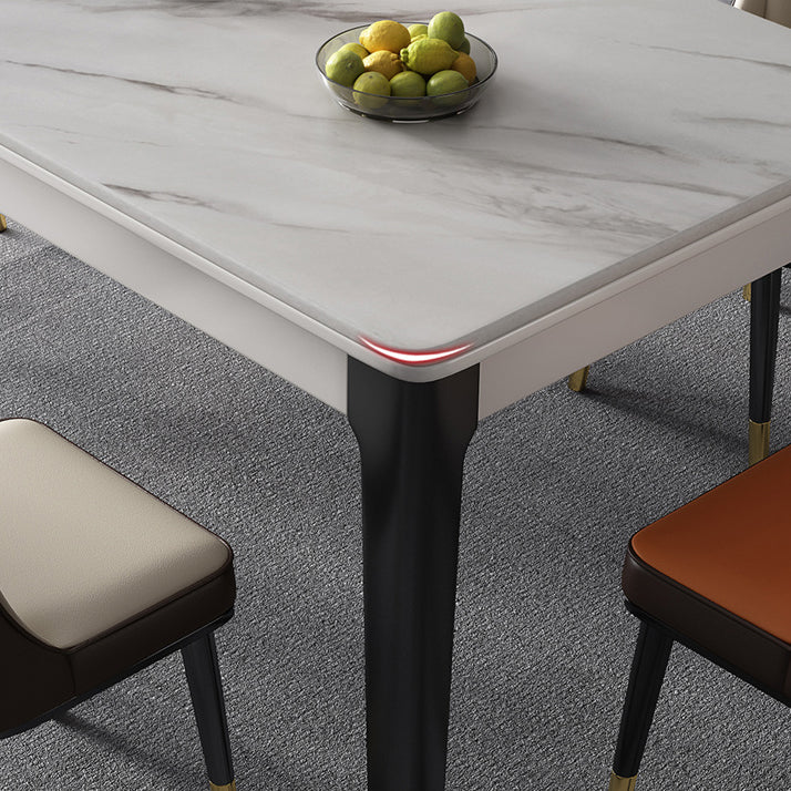 Mid-Century Rectangle Dining Table Sintered Stone Table with 4 Legs Base