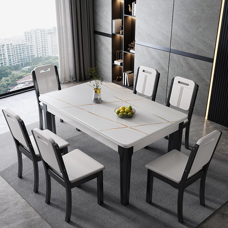 Mid-Century Rectangle Dining Table Sintered Stone Table with 4 Legs Base