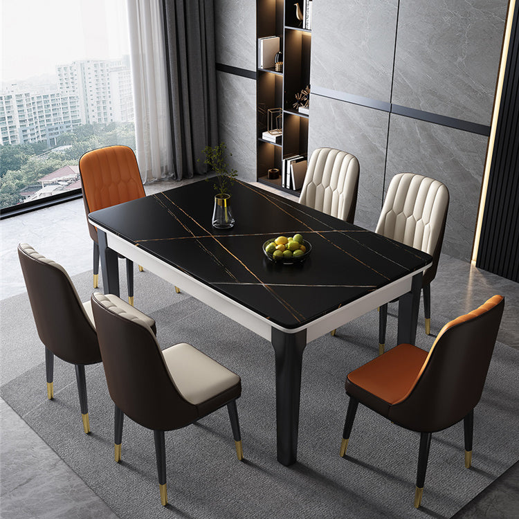 Mid-Century Rectangle Dining Table Sintered Stone Table with 4 Legs Base