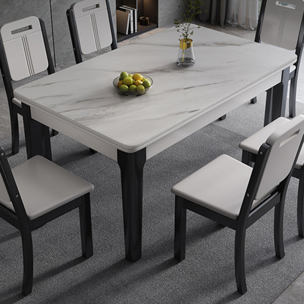 Mid-Century Rectangle Dining Table Sintered Stone Table with 4 Legs Base