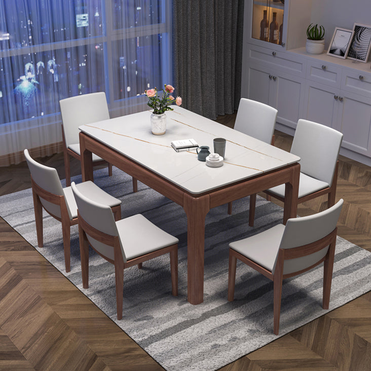 Mesa de comedor rectangular moderna de mediados de siglo, mesa de piedra sinterizada con base de 4 patas