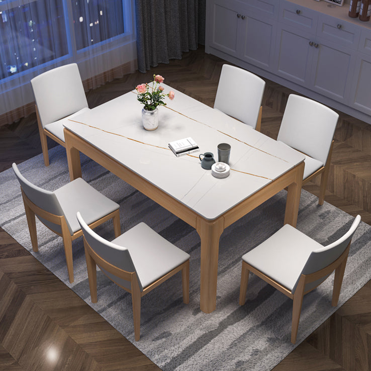 Mesa de comedor rectangular moderna de mediados de siglo, mesa de piedra sinterizada con base de 4 patas