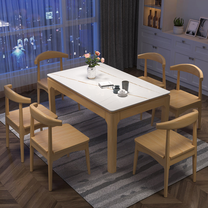 Mesa de comedor rectangular moderna de mediados de siglo, mesa de piedra sinterizada con base de 4 patas