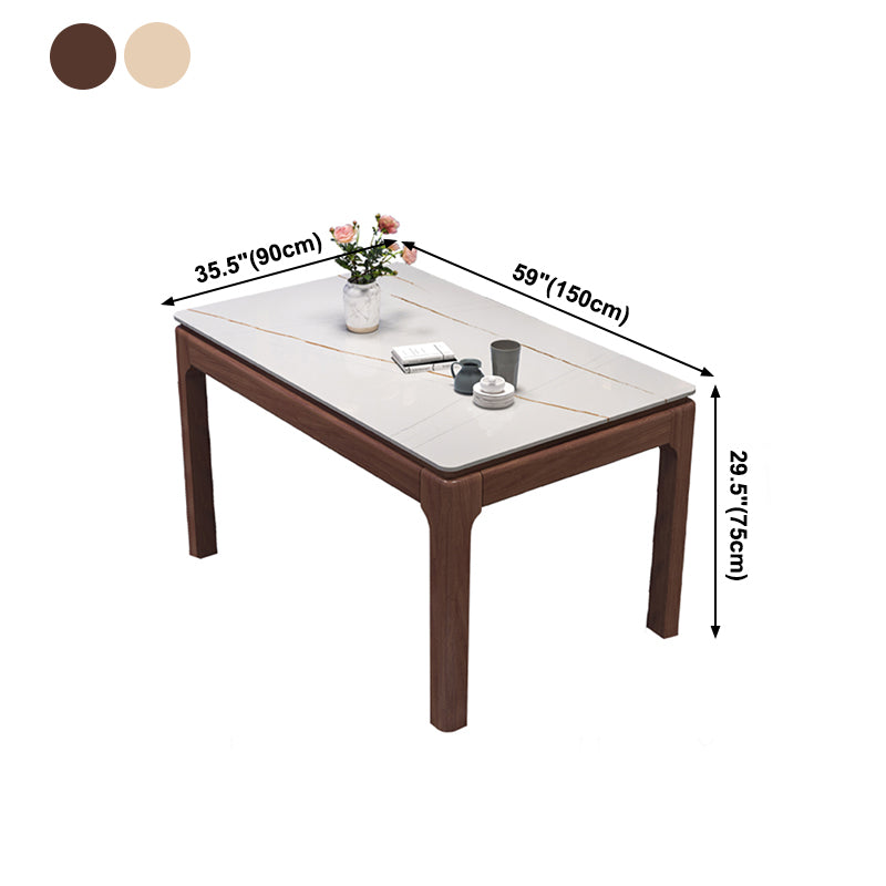 Mesa de comedor rectangular moderna de mediados de siglo, mesa de piedra sinterizada con base de 4 patas