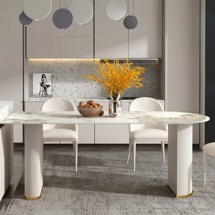 Modern Freeform Dining Table Sintered Stone Table with Double Pedestal