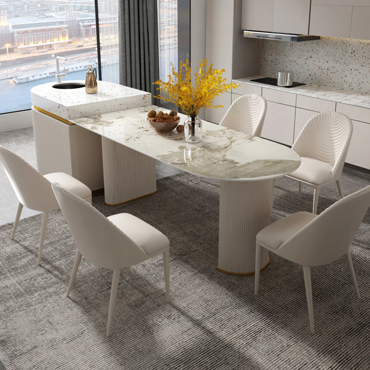 Modern Freeform Dining Table Sintered Stone Table with Double Pedestal